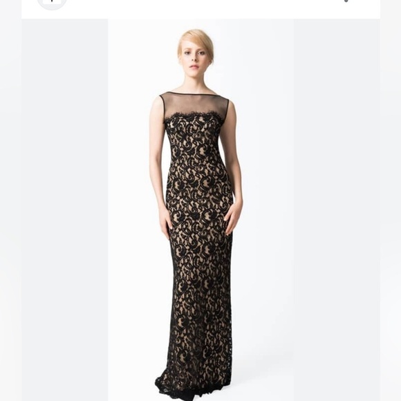 Tadashi Shoji evening gown black lace floor length size 4 - Picture 1 of 7